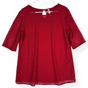 PerSeption Concept Top Womens XL Red Short Sleeve Lined Lace Front Stretch